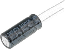 3300 uF / 10V 105°C / Kondenzátor, elektrolit, 3300µF, 10V DC, 5mm, Ø10x25mm, -40...105°C (EKM338M1AG25RRSHP / SAMXON)