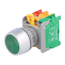 LBF22-1-O-C-G / Nyomógomb, 1 stabil pozíció, NC + NO, 230V AC, 3A, 22mm, zöld, IP65 (LBF22-1-O/C-G / AUSPICIOUS)