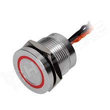 PS193P10YNT1R12VT / Nyomógomb, piezo elektromos, SPST-NO, 0.2A/24V, 12V piros LED gyűrű, IP68 (PS193P10YNT1R12VT / ONPOW)