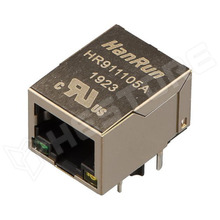 HR911105A / RJ45 aljzat, beépített ethernet transzformátor, 10/100Base-T NIC, LED,90° (HanRun)