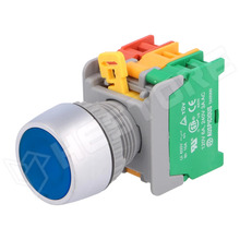 LBF22-1-O-C-BL / Nyomógomb, 1 stabil pozíció, NC + NO, 230V AC, 3A, 22mm, kék, IP65 (LBF22-1-O/C-BL / AUSPICIOUS)