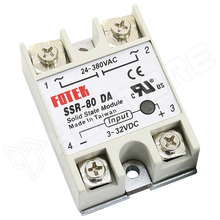 SSR-80DA / Szilárdtest relé (SSR), 1-fázisú, 80A, 4...32V DC, 24...380V AC, nullátmenetnél kapcsol, csavarható (FOTEK)