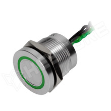 PS193P10YNT1G12VT / Nyomógomb, piezo elektromos, SPST-NO, 0.2A/24V, 12V zöld LED gyűrű, IP68 (PS193P10YNT1G12VT / ONPOW)