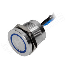 PS193P10YNT1B12VT / Nyomógomb, piezo elektromos, SPST-NO, 0.2A/24V, 12V kék LED gyűrű, IP68 (PS193P10YNT1B12VT / ONPOW)