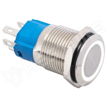 V16RM-WH / Vandálbiztos nyomógomb, Ø16mm, 12...24V AC/DC fehér LED gyűrű, SPST, OFF-(ON), 1 stabil pozíció, IP65