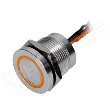 PS193P10YNT1O12VT / Nyomógomb, piezo elektromos, SPST-NO, 0.2A/24V, 12V narancs LED gyűrű, IP68 (PS193P10YNT1O12VT / ONPOW)