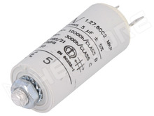 5uF / 420V AC / Motor kondenzátor, motorokhoz, üzemi, 5µF, 420V AC, Ø25x56.5mm, csatlakozók 6,3x0,8mm (C276CC24500AA1J / KEMET)