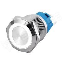 V12RM-WH / Vandálbiztos nyomógomb, Ø12mm, 12...24V AC/DC fehér LED gyűrű, SPST, OFF-(ON), 1 stabil pozíció, IP65